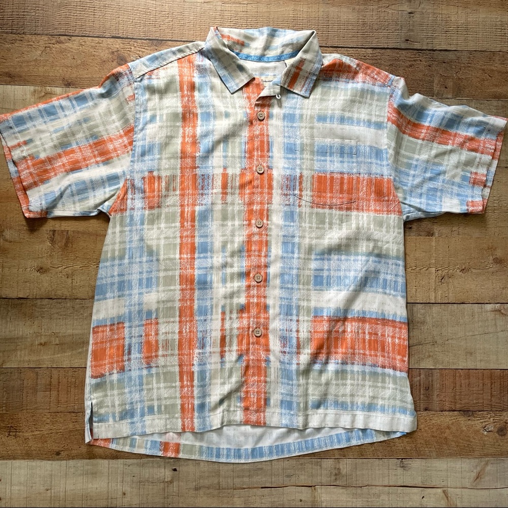 Tommy Bahama Casual Plaid Silk Blend Button Down Men's Shirt Size L